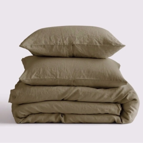 NWT Quince European Linen Queen Duvet Cover Set + 2 Shams in Aloe - Picture 6 of 6